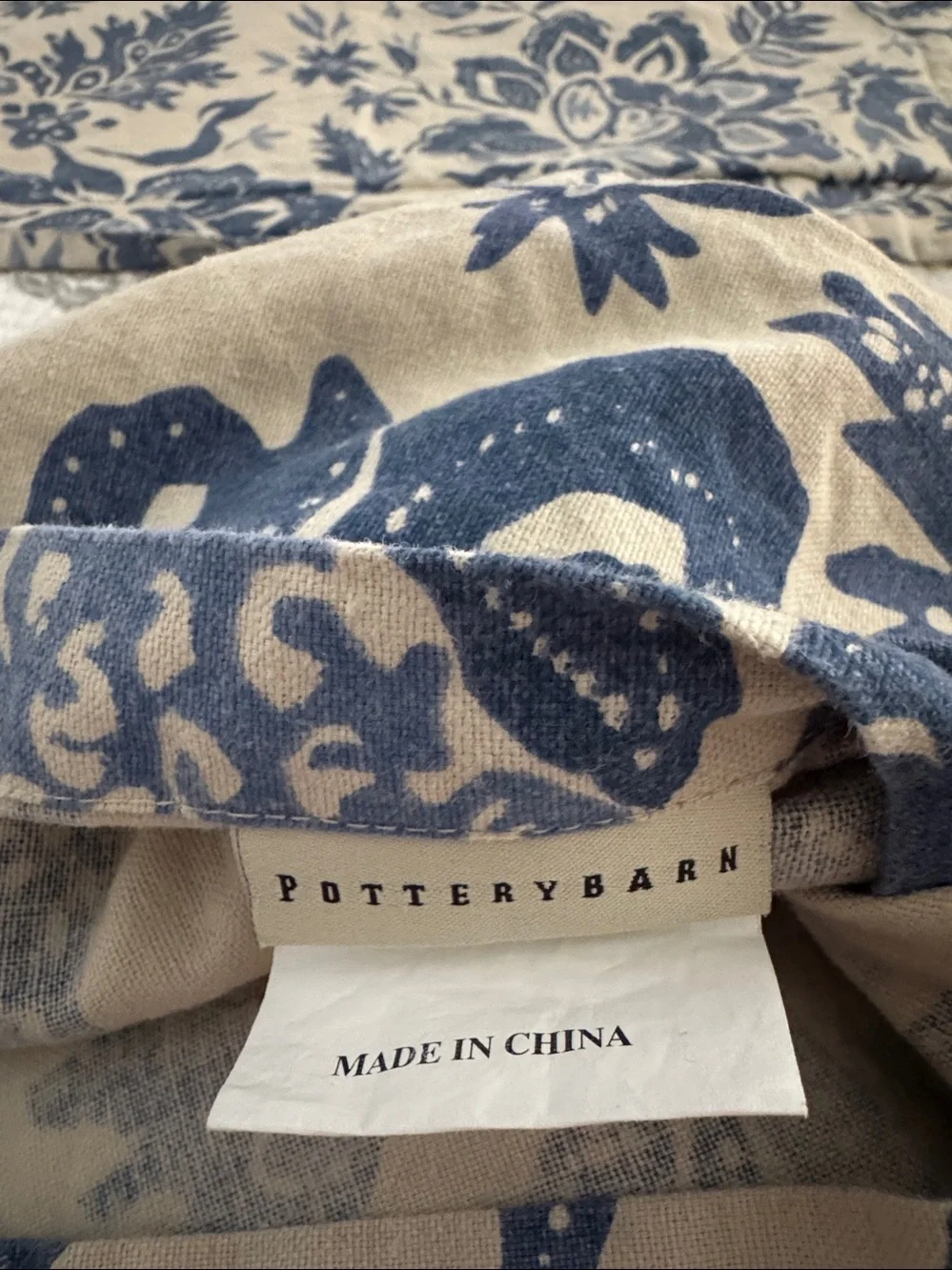 2 Pottery Barn Pillow Shams Blue and Cream Botanical Print Fabric